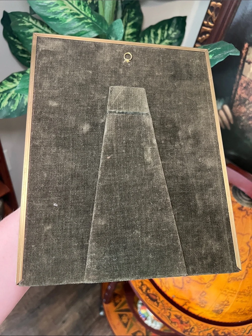 Vintage Mid-Century Modern Brass Metal Snapdragon Velvet Back Picture Frame